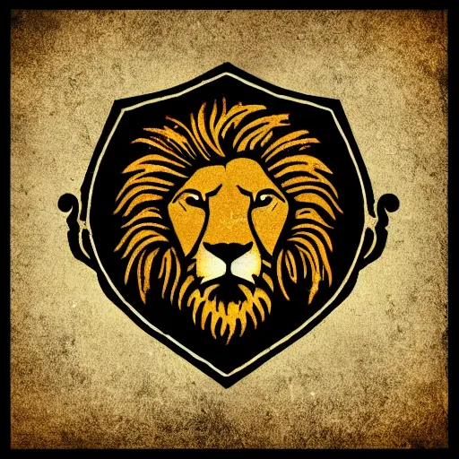 Prompt: lion icon, dieselpunk, symmetric, vintage square vignette