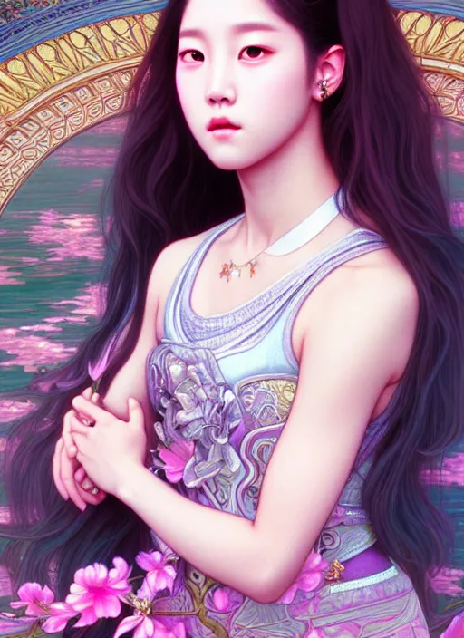 Image similar to jisoo of blackpink, goddess of the moon, highly detailed, digital painting, smooth, sharp focus, illustration, ultra realistic, unreal engine, 8 k, art by artgerm and alphonse mucha