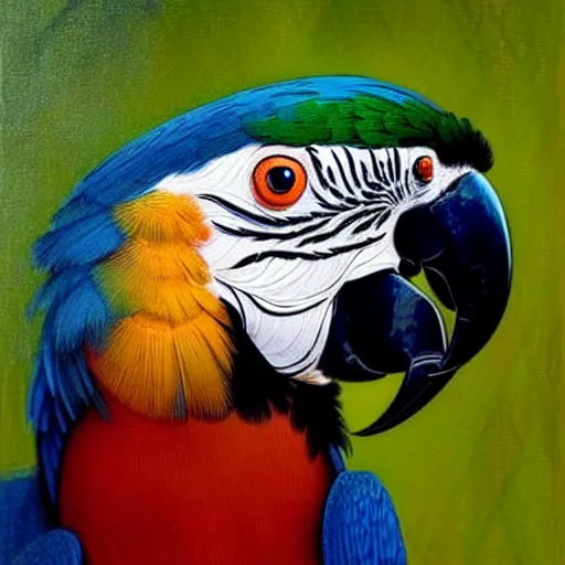 Image similar to close up portrait of the elegantly beautiful, sophisticated, slender rich vietnamese queen of macaw parrots, intricate eye detail focus, baroque, batik, by norman rockwell, range murata jeremy lipking, trending on pinterest, vivid 8 k, sharp depth of field, pristine global illumination, smooth, 3 d.