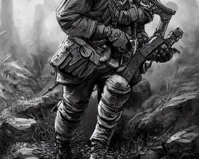 Prompt: A soldier cat in a world war 1 trench, close-up, black and white, amazing digital art, hyper detailed, artstation, in the style of Tony Sart