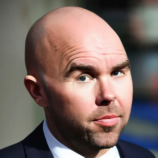 Image similar to Karl Pilkington, very very very very very very very very very very round shiny head