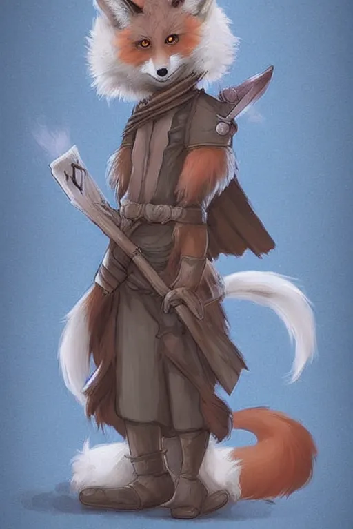 Image similar to a medieval anthropomorphic fox with a fluffy tail, comic art, trending on furaffinity, cartoon, kawaii, backlighting, furry art!!!, cool shading, concept art