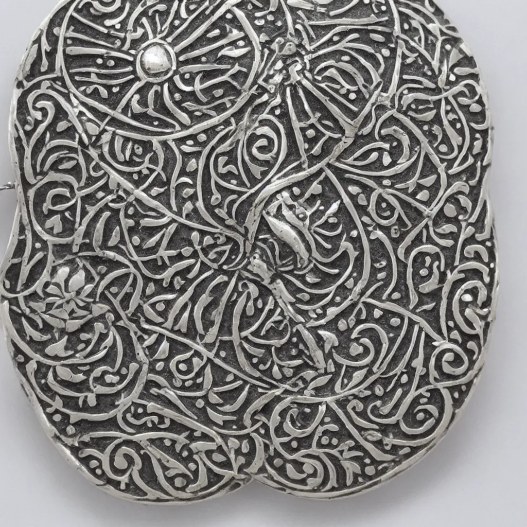 Prompt: Amulet Of Ottoman inlaid in silver, realistic, clean