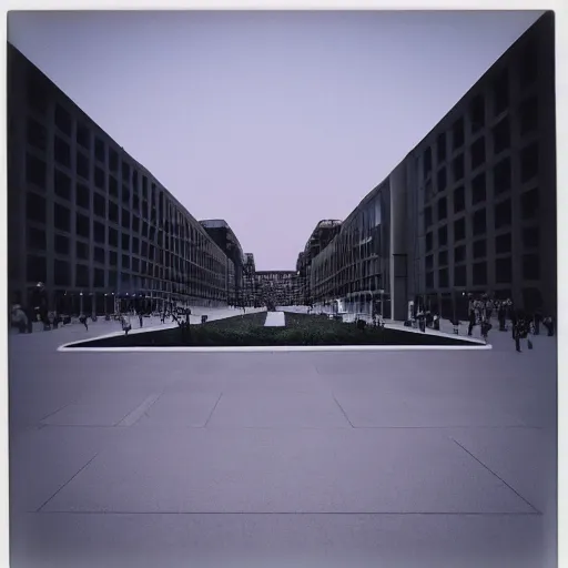 Prompt: a town square in the future designed by ryoji ikeda, photograph, polaroid