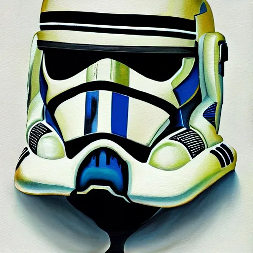 Image similar to a painting of a clone trooper, in the style of salvador dali and raffael