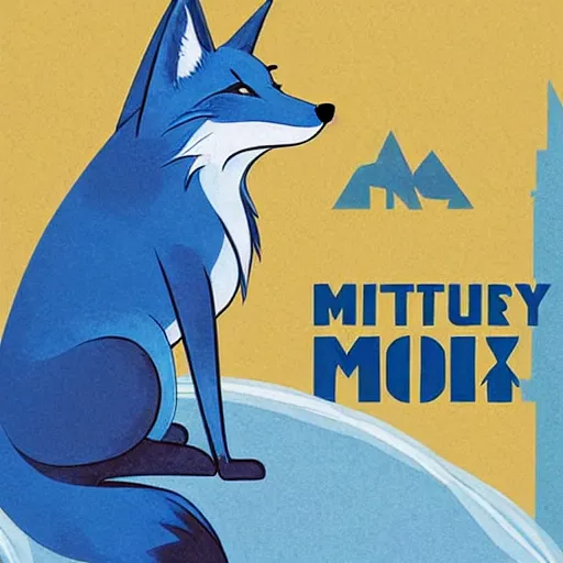 Prompt: modern adventure movie poster, featuring in anthropomorphic blue fox in a blue hoodie, artistic metro city background, promotional print media