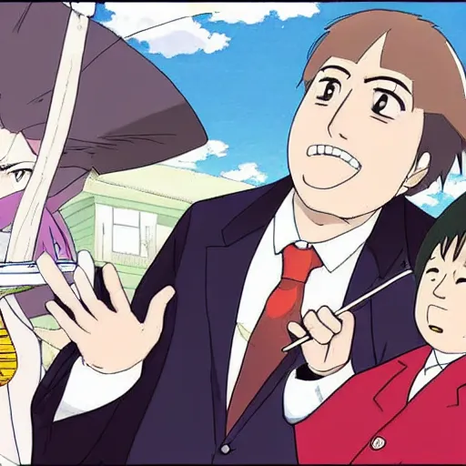 Prompt: Embarrassed Saul Goodman in by studio Ghibli, anime