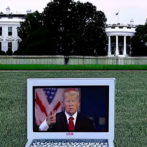 Prompt: cnn screen, the white house grounds completely full of gopher holes, the white house in the background, cinematic angle