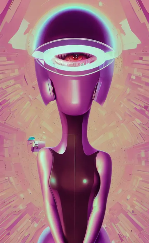 Image similar to portrait of a girl wearing very super tight latex dress and wearing a futuristic helmet by Petros Afshar and Beeple, James Gilleard, Mark Ryden, Wolfgang Lettl highly detailed