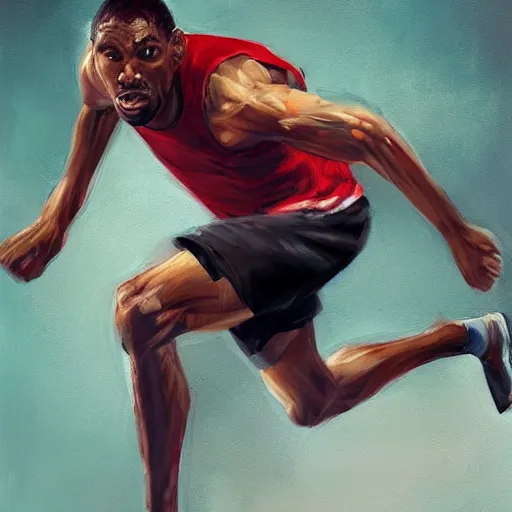 Image similar to cinematic painting of qwop!!!!!!!!!!!!!!!!! running down the track by stanley artgerm lau, kinetic, motion, athletic, running