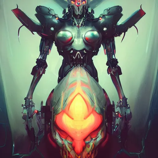 Prompt: portrait of a malevolent cybernetic demon, cyberpunk concept art by pete mohrbacher and artgerm and wlop and greg rutkowski and deathburger, digital art, highly detailed, intricate, sci-fi, sharp focus, Trending on Artstation HQ, deviantart, unreal engine 5, 4K UHD image