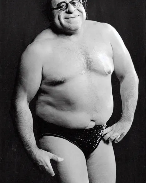 Prompt: portrait of danny devito as a professional wrestler. photographic, photography