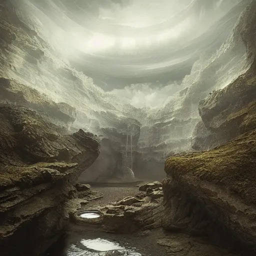 Image similar to michal karcz grunge painting of a beautiful landscape. , underground theme, detailed, elegant, intricate, 4k,