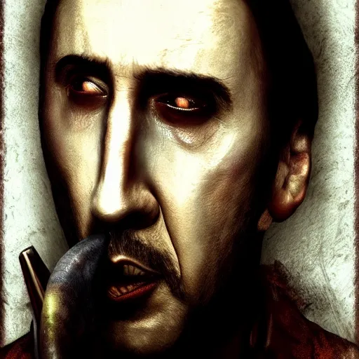 Prompt: nicolas cage hiding behind a corner holding a pipe in silent hill, ultra realistic, highly detailed, trending on artstation