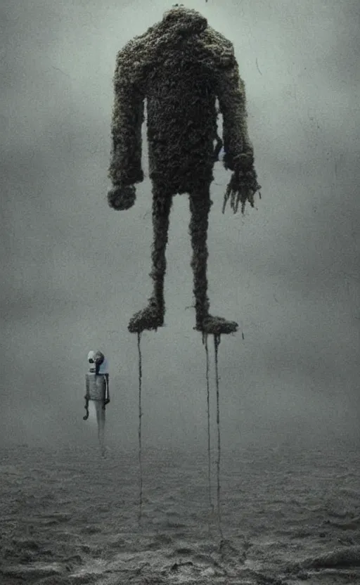 Prompt: spongebob squarepants in style of zdzisław beksinski, standing in wasteland, horror art, creepy, desolate