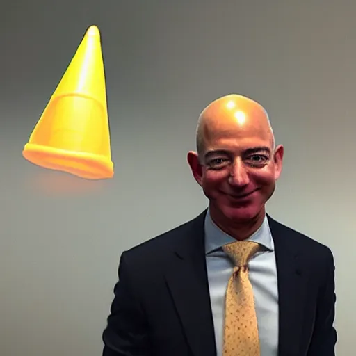 Image similar to jeff bezos with a cone head