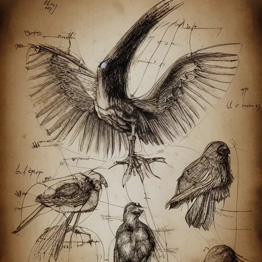 Image similar to anatomy of a bird, da vinci notes, ultradetailed, artstation