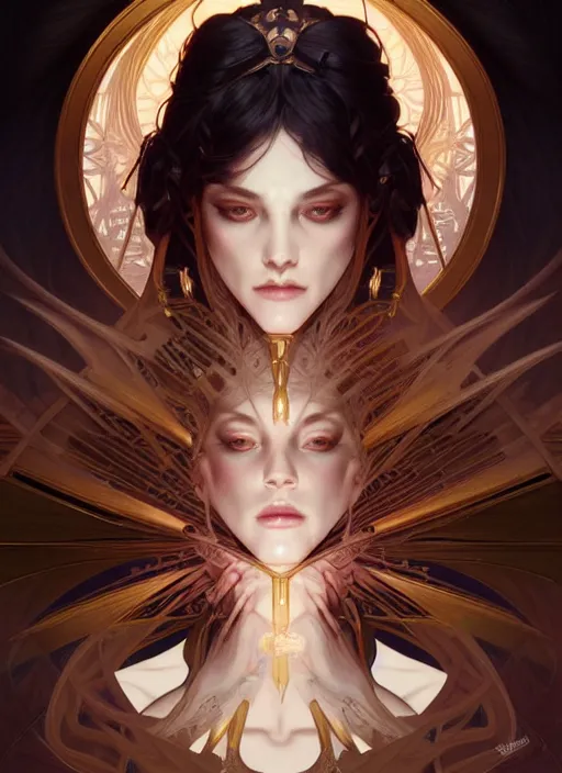 Image similar to symmetry!! portrait of pandora, dark fantasy, intricate, elegant, highly detailed, my rendition, digital painting, artstation, concept art, smooth, sharp focus, illustration, art by artgerm and greg rutkowski and alphonse mucha and huang guangjian and android jones and sachin teng