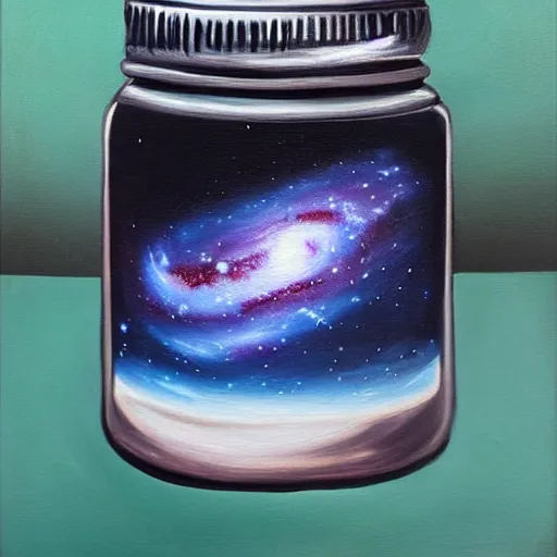 Prompt: realism painting of the Milkyway galaxy in a jar