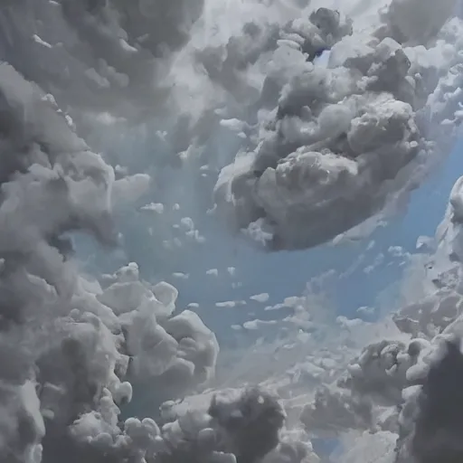 Image similar to fluffy clouds in the sky looking like stay puft marshmellow man