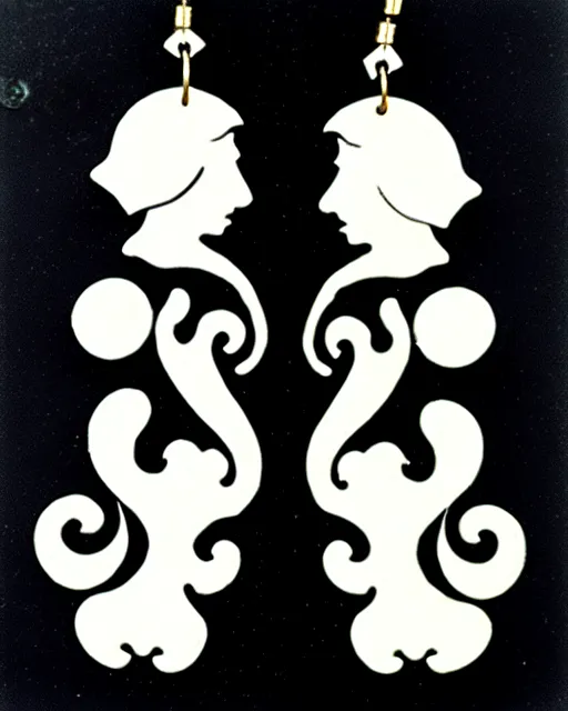 Image similar to aubrey beardsley, the climax, 2 d lasercut earrings,