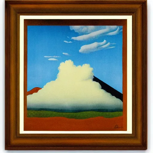 Prompt: volcano base detailed painting by rene magritte