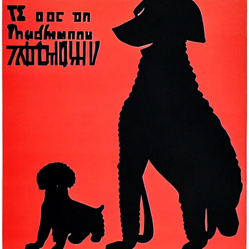 Prompt: Soviet propaganda poster depicting a black poodle