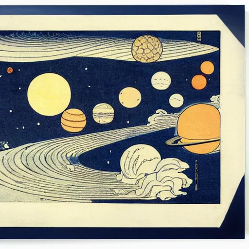 Image similar to the solar system by hokusai