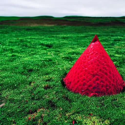 Image similar to a red cone sitting on top of a green cube