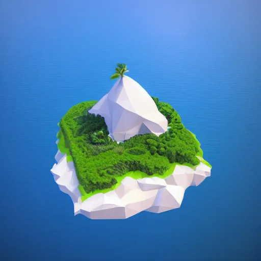 Image similar to a floating island on an ocean isometric art, low poly art, game art, artstation, 3D render, ultra detailed, cgsociety, unreal engine 5