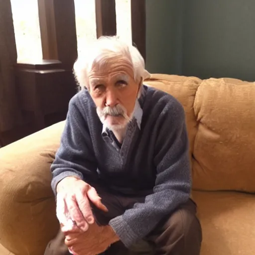 Image similar to older handsome gentlemen is sitting gracefully on a sofa