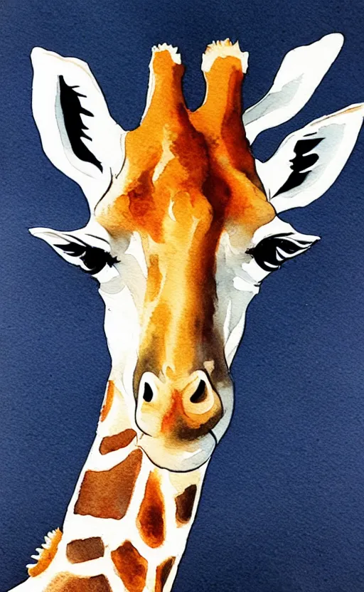 Image similar to minimalistic aquarell painting of a giraffe, white background