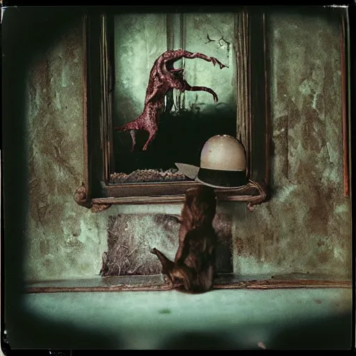 Image similar to kodak portra 4 0 0, wetplate, photo of a surreal artsy dream scene, horror, animal, carneval, grotesque