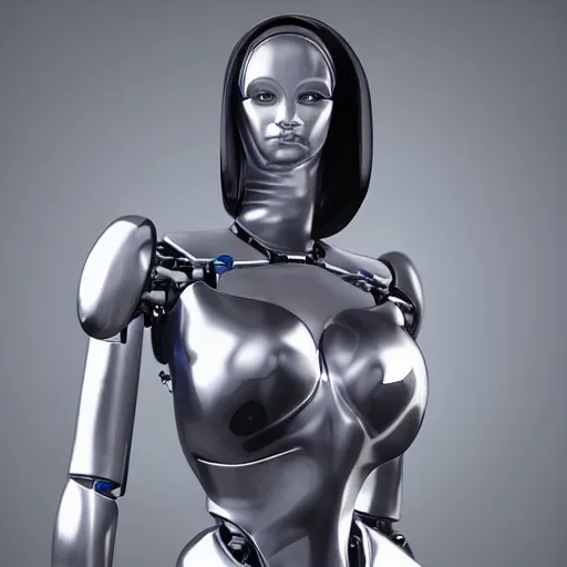Image similar to womanized humanoid robot made of steel, beautiful face, anatomically correct, unreal engine, ray tracing, 8 k, uhd, ultrarealistic, highly detailed