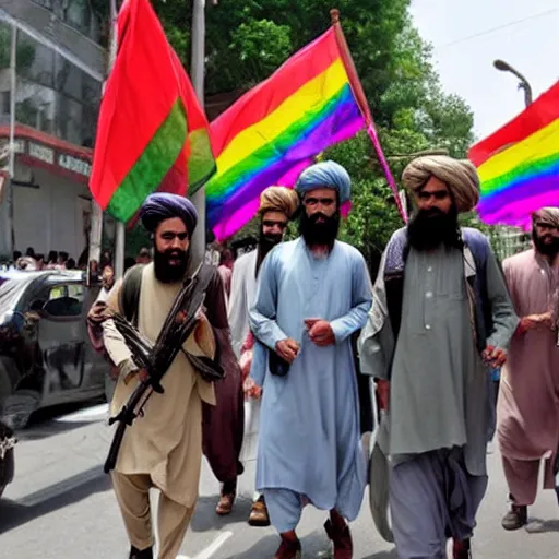 Prompt: the Taliban in a pride parade