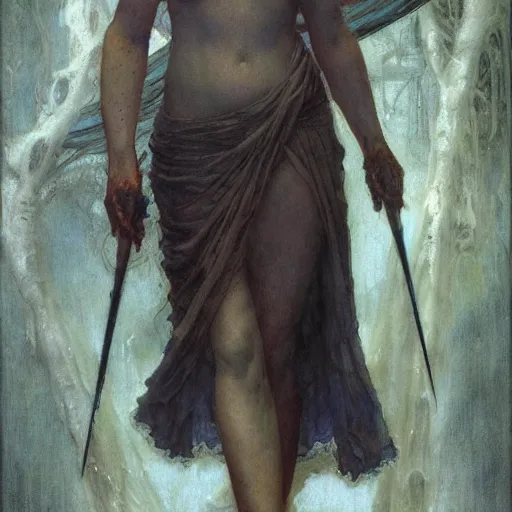 Prompt: a masterpiece full body portrait a beautiful Beatrice in Dante\'s inferno, by Edgar Maxence and Ross Tran and Michael Whelan