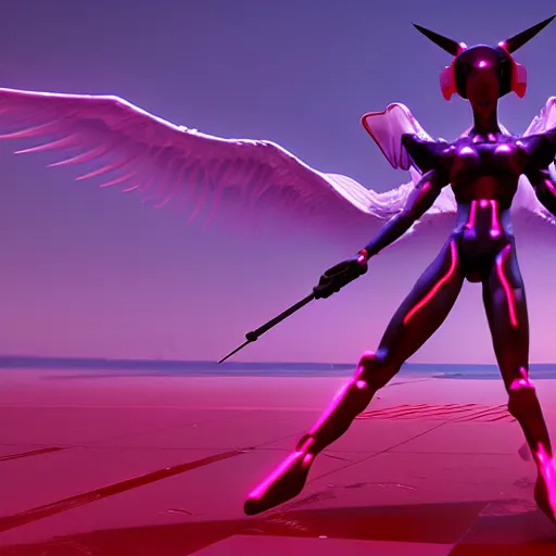 Image similar to synthwave evangelion angel invaders dramatic dark background k path traced high definition detailed artstation realistic trending dramatic lighting powerful