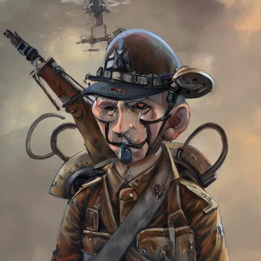 Prompt: wwii, steampunk, oil painting. by tony sandoval