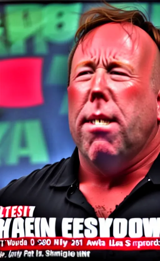 Image similar to photograph of alex jones red faced sweating and crying, he has lost everything