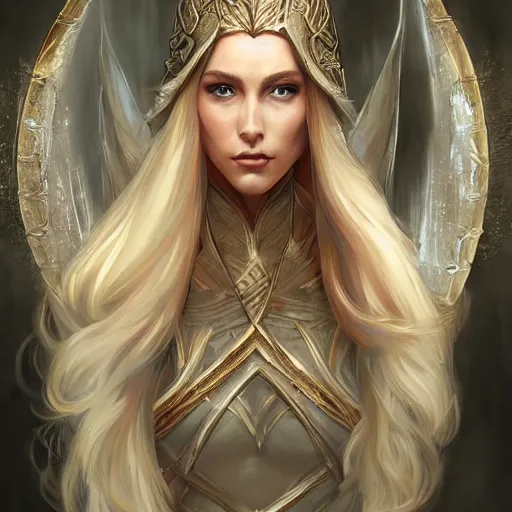 Image similar to elven queen wearing transparent silk character portrait by magali villeneuve, fantasy, dungeons & dragons, beautiful, artstation contest winner, detailed