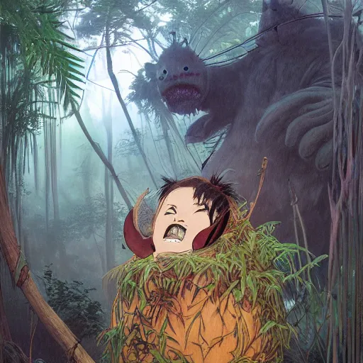 Prompt: portrait of a scary horrific totoro in a dense jungle at sunset, detailed, centered, digital painting, artstation, concept art, donato giancola, alphonse mucha, Joseph Christian Leyendecker, WLOP, Boris Vallejo, Breathtaking, 8k resolution, extremely detailed, beautiful, establishing shot, artistic, hyperrealistic, beautiful face, octane render