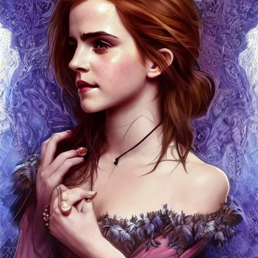 Prompt: Emma Watson Poison Ivy, cute, fantasy, intricate, elegant, highly detailed, digital painting, 4k, HDR, concept art, smooth, sharp focus, illustration, art by artgerm and H R Giger and alphonse mucha