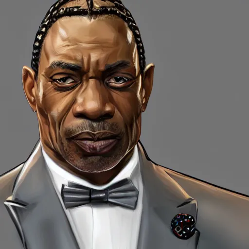 Image similar to a portrait of a muscular older black man with cornrows and a suit with a monocle on, D&D, sci-fi, elegant, hopeful, muscular, highly detailed, digital painting, artstation, concept art, smooth, sharp focus, illustration