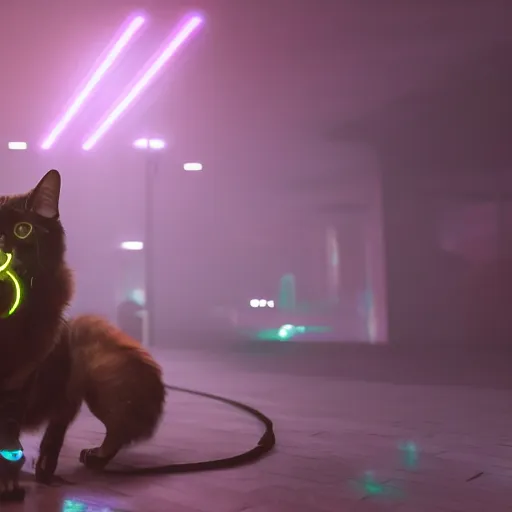 Prompt: cyberpunk cat, ethereal lights, unreal engine