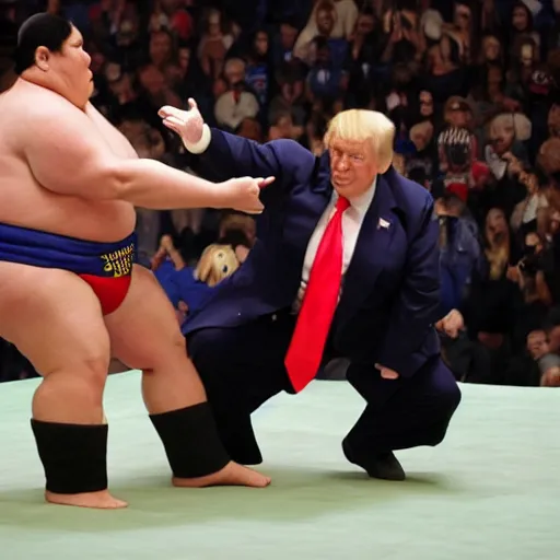 Image similar to Joe Biden sumo wrestling with Donald Trump