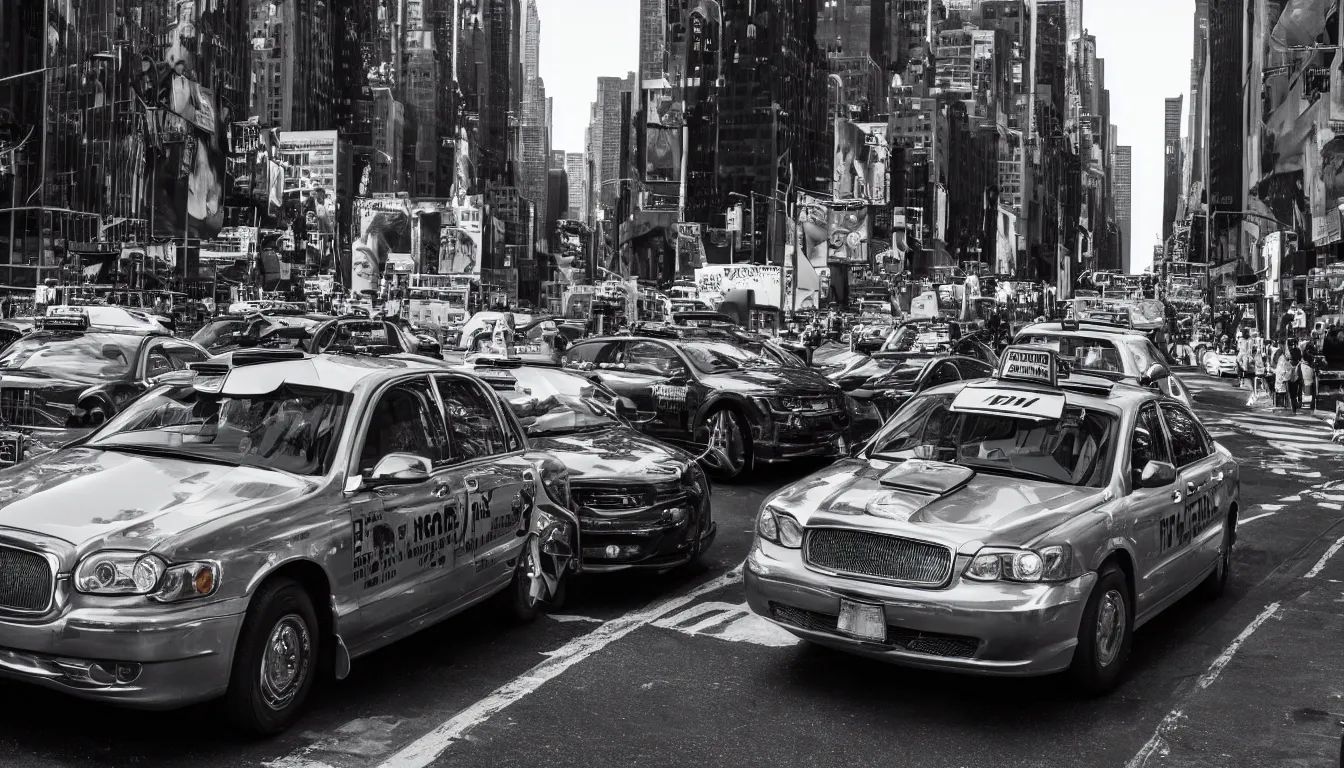 Image similar to chrome new york taxi, cinematic