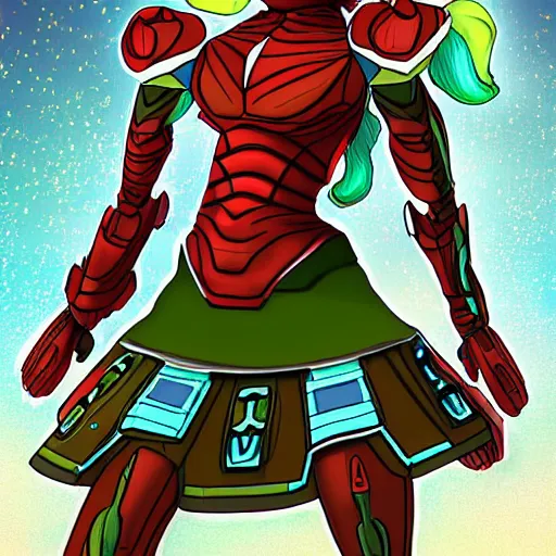 Prompt: digital art of samus aran in skirt