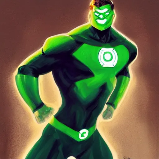 Image similar to greg manchess portrait painting of green lantern as overwatch character, medium shot, asymmetrical, profile picture, organic painting, sunny day, matte painting, bold shapes, hard edges, street art, trending on artstation, by huang guangjian and gil elvgren and sachin teng