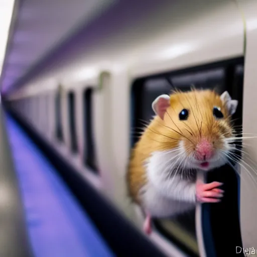 Image similar to photo of a hamster inside a metro train, various poses, unedited, soft light, sharp focus, 8 k