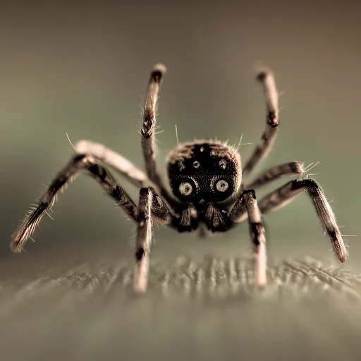 Image similar to macro lens photo of a spider, dynamic lighting, photorealistic, ultra detailed, stunning visuals, blur, studio photo, studio quality lighting, 8 k